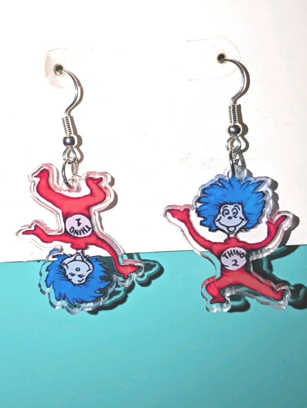 Hand Crafted Thing 1 & Thing 2 Character Earrings - Red & Blue